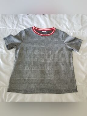 Ardene Size Small Gray Checkered Shirt With Red Collar